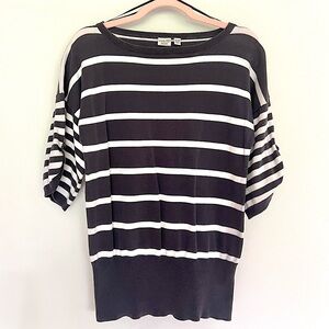 Esprit Women’s Nautical Cotton Sweater 3/4 sleeve grey/blue white stripes Size M